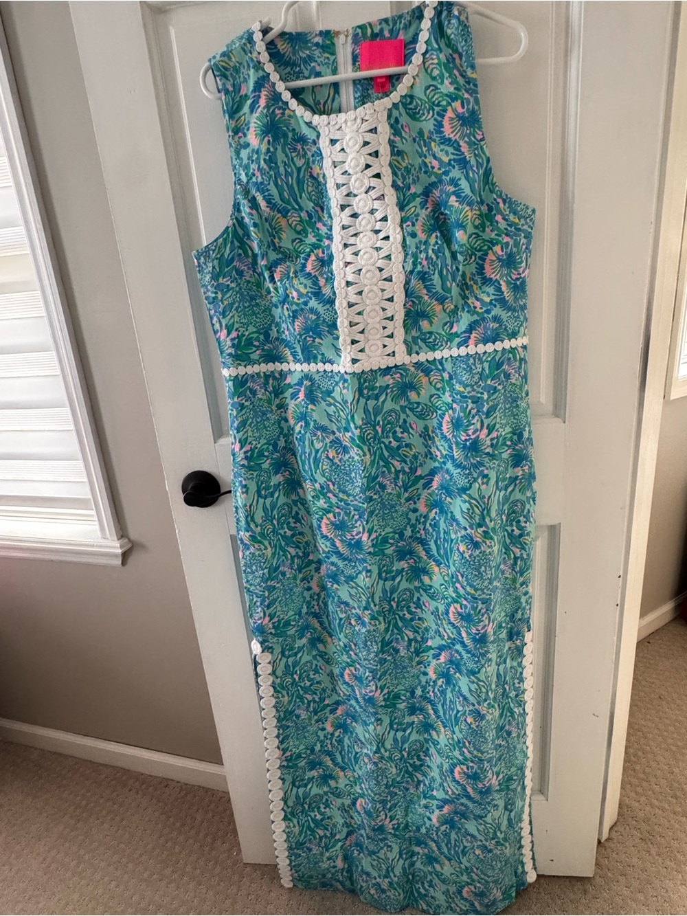 *NWT* Lilly Pulitzer Teal and Pink Floral Maxi Dress with White Lace Trim